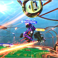 a rocket league game with a ball flying in the air