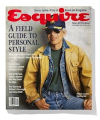 the cover of esquire magazine with a man in a jacket and sunglasses