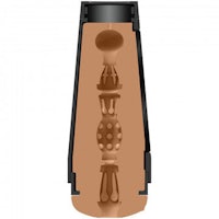 the back of a brown bottle with a black handle