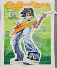 a drawing of a man playing an electric guitar