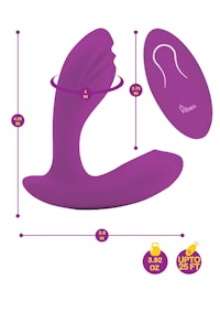 an image of a purple sex toy with measurements