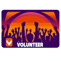a volunteer card with people raising their hands in the air