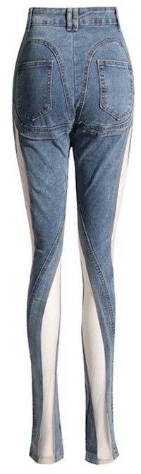 the back view of a woman wearing a pair of jeans