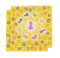a yellow napkin with flowers and butterflies on it
