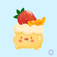 a kawaii dessert with a strawberry and orange on top