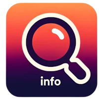 a magnifying glass icon with the word info