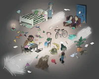 an illustration of a group of people in a room