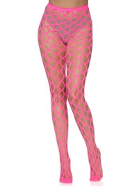 a woman wearing pink fishnet stockings