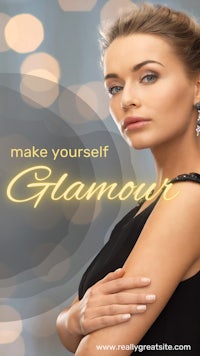 a woman in a black dress with the words make yourself glamorous