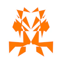 an orange logo with a triangle in the shape of a tiger