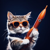 a cat wearing sunglasses and holding a rocket