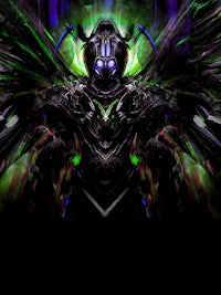 an image of a green and black creature with wings
