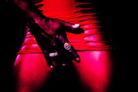 a woman in a red dress