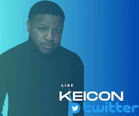 a man in a black shirt standing in front of a blue background with the words like kecon twitter