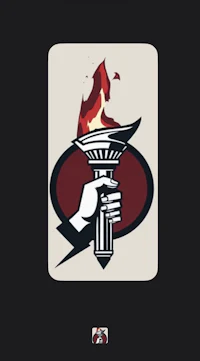 a hand holding a torch on a black background