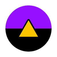 a purple triangle in a black circle