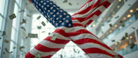 an american flag with money flying in the air