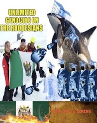 a picture of a group of people with a flag and an image of a whale