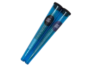 a pair of blue plastic pipes with a black lid