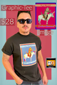 a man is wearing sunglasses and a t - shirt that says graphic tee