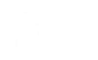a white logo with the word dj on it