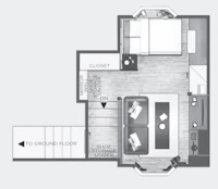 a drawing of a house with a swimming pool