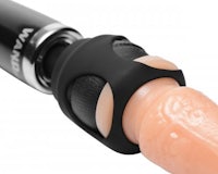 a black plastic dildo with a plastic dildo attached to it