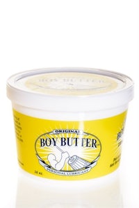 a tub of boy butter on a white background