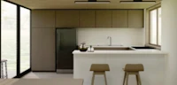 a rendering of a kitchen in a small house
