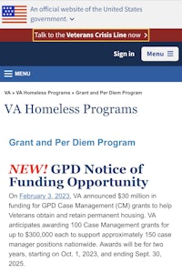 the homepage of the u s gov website for homeless programs