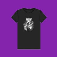 a women's black t - shirt with an image of a skull and crossbones