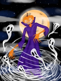 a cartoon of a jack o lantern in the water