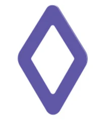 a purple diamond logo on a white background