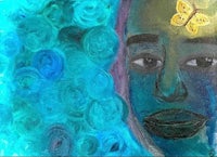 a painting of a woman with a butterfly on her face