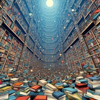 an illustration of a library full of books