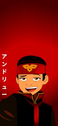an anime character with a red background