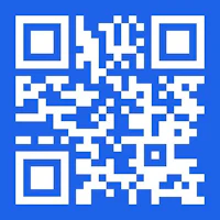 a blue and white qr code on a blue background