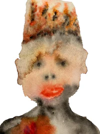 a watercolor painting of a boy wearing a hat