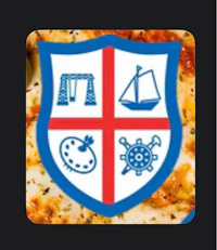a pizza with a shield on it