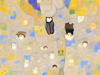 a painting of cats in the sky