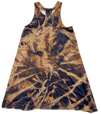 a women's tank top with brown and black camouflage print