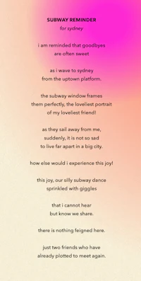 a poem written on a pink and orange background