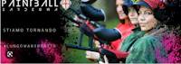 a poster for a paintball game with a woman holding a paintball gun