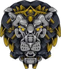 the head of a lion with yellow and black stripes