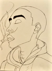 a drawing of a man smoking a cigarette