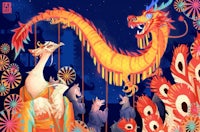 chinese new year dragon and peacock