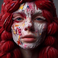 a woman with red hair and paint on her face