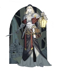 an illustration of a knight holding a lantern