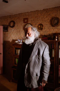 a man with a beard standing in a room
