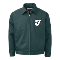a green jacket with the letter f on it